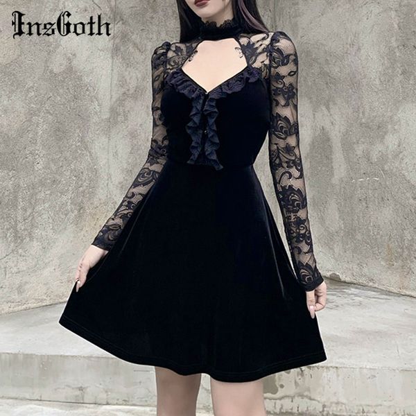 insgoth vintage hollow out black dress gothic velvet high waist mini dress ladies elegant ruffle party night autumn dress, Black;gray
insgoth vintage hollow out black dress gothic velvet high waist mini dress ladies elegant ruffle party night autumn dress, Black;gray