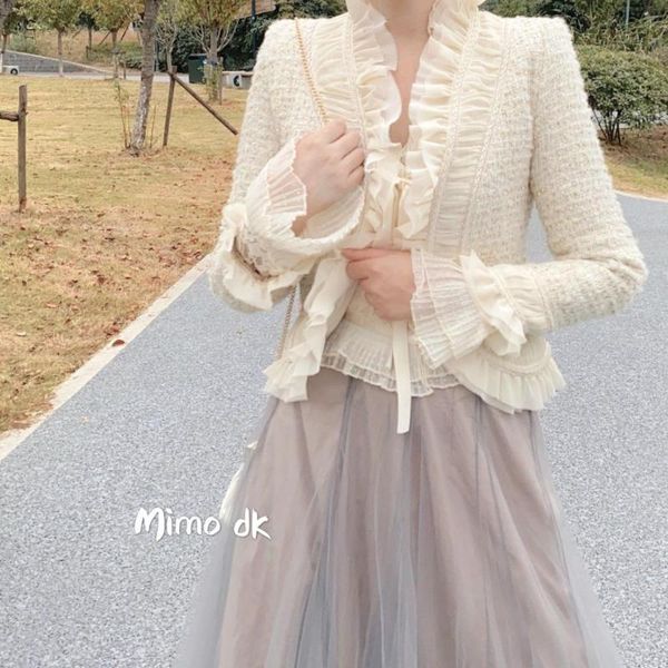 women's wool & blends fashion short jacket female autumn korean loose stitching ruffled long sleeve casual retro ladies coat, Black
women's wool & blends fashion short jacket female autumn korean loose stitching ruffled long sleeve casual retro ladies coat, Black