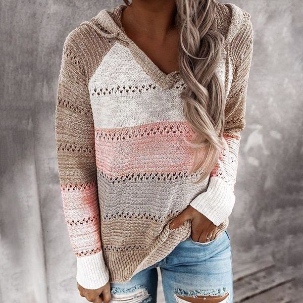 women's sweaters autumn knitted hollow out hooded women striped long sleeve female pullovers v-neck streetwear casual ladies sweat, White;black
women's sweaters autumn knitted hollow out hooded women striped long sleeve female pullovers v-neck streetwear casual ladies sweat, White;black