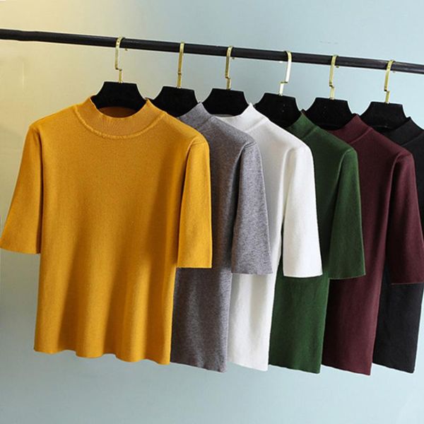 women's sweaters 2021 spring autumn knitted half sleeve basic solid sweater women and pullovers slim fitness jumper pull femme, White;black
women's sweaters 2021 spring autumn knitted half sleeve basic solid sweater women and pullovers slim fitness jumper pull femme, White;black