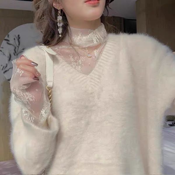 women's sweaters autumn and winter mesh korean style cleavage v loose not-spilling vison velvet relaxed office sweatshirt na8l, White;black
women's sweaters autumn and winter mesh korean style cleavage v loose not-spilling vison velvet relaxed office sweatshirt na8l, White;black