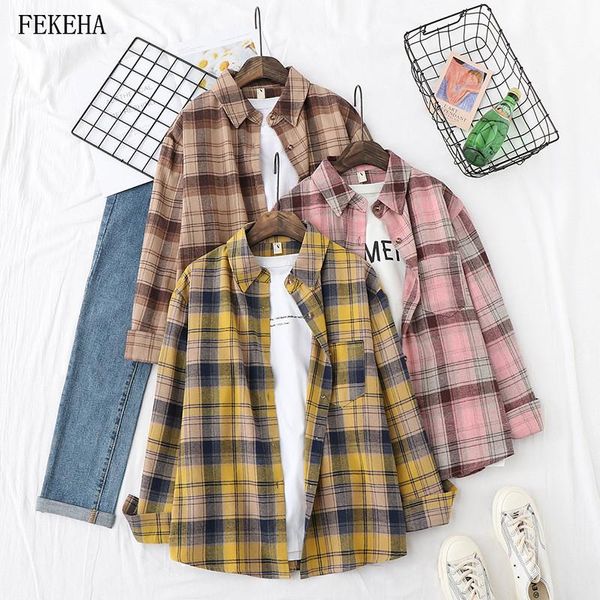 women's blouses & shirts womens plaid cotton and lady loose long sleeve checked outwear student girls clothes pocket spring 2021, White
women's blouses & shirts womens plaid cotton and lady loose long sleeve checked outwear student girls clothes pocket spring 2021, White
