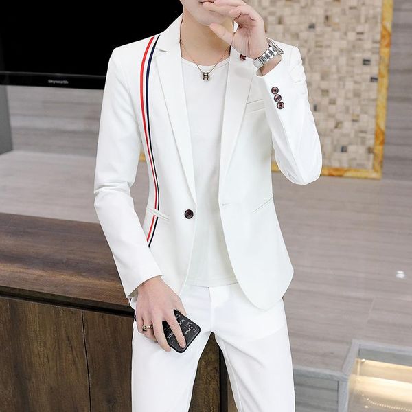 men's colorful striped suit youth slim fit casual handsome trendy two pieces suits & blazers, White;black
men's colorful striped suit youth slim fit casual handsome trendy two pieces suits & blazers, White;black
