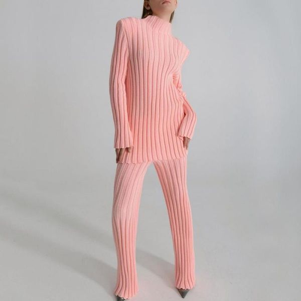 women's two piece pants women sweater set half high collar shoulder pad ribbed long sleeve floor-length outfit streetwear, White
women's two piece pants women sweater set half high collar shoulder pad ribbed long sleeve floor-length outfit streetwear, White