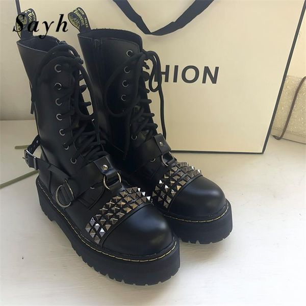 boots 2021 fashion platform women black leather ankle design rivet studded punk motorcycle
boots 2021 fashion platform women black leather ankle design rivet studded punk motorcycle