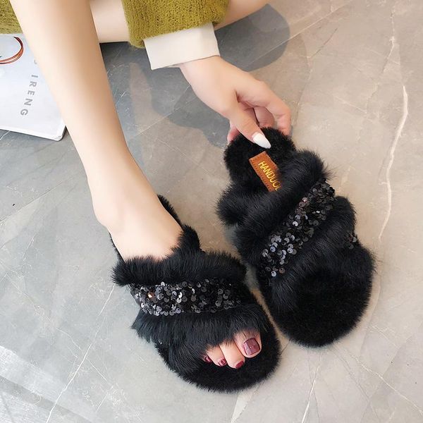 slippers shiny glitter women fur 2021 winter colorful sequins flip flops ladies cross band furry slides shoes plush mules592, Black
slippers shiny glitter women fur 2021 winter colorful sequins flip flops ladies cross band furry slides shoes plush mules592, Black