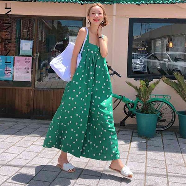 green pokla dot rompers women's summer square collar sleeveless wide leg jumpsuits female fashion 5e362 210427, Black;white 
green pokla dot rompers women's summer square collar sleeveless wide leg jumpsuits female fashion 5e362 210427, Black;white