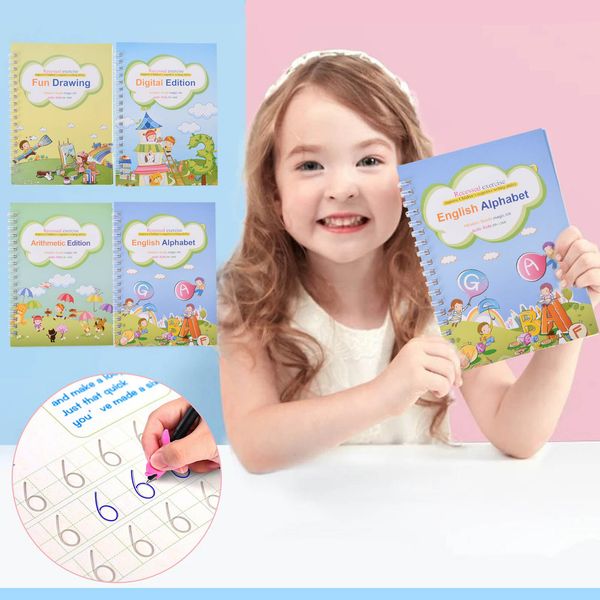 4 books + pen magic practice copybook wiping childrens copybook magic magic writing sticker english version
4 books + pen magic practice copybook wiping childrens copybook magic magic writing sticker english version
