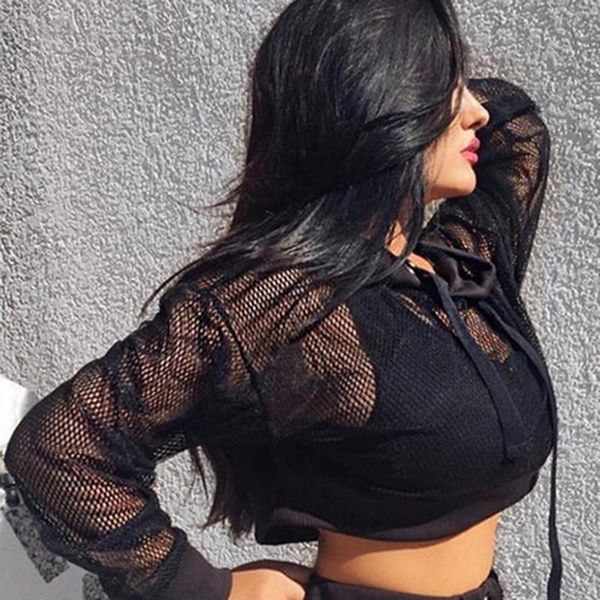 women's hoodies & sweatshirts long sleeve fishnet females sheer mesh cover hooded cropped summer ladies hollow out pullovers b, Black
women's hoodies & sweatshirts long sleeve fishnet females sheer mesh cover hooded cropped summer ladies hollow out pullovers b, Black