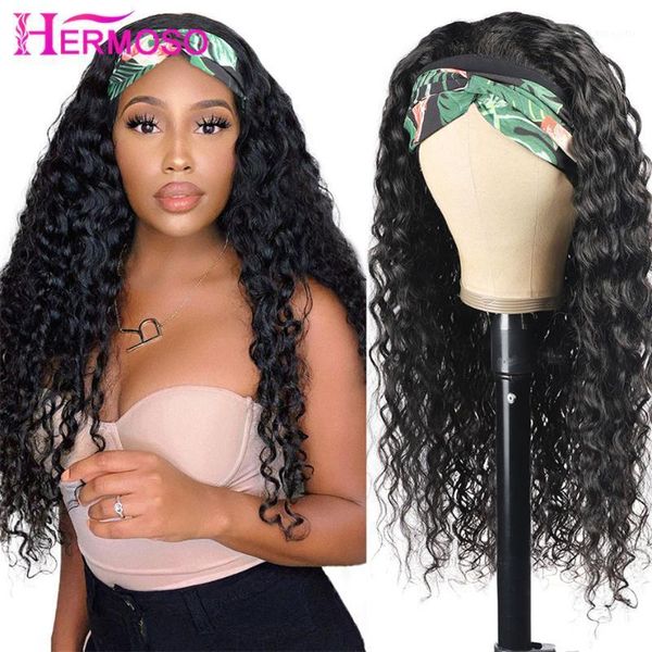 water wave curly hair headband scarf wig glueless remy human wigs for black women full machine made beginner friendly1, Black;brown
water wave curly hair headband scarf wig glueless remy human wigs for black women full machine made beginner friendly1, Black;brown
