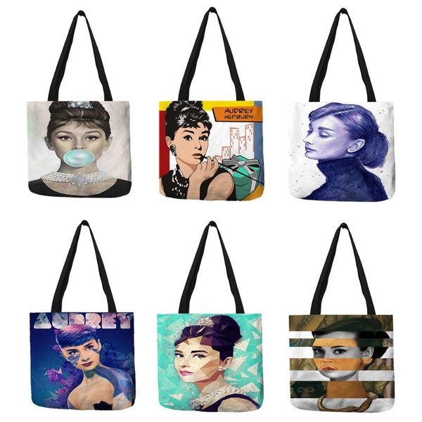 evening bags women's eco-linen handbag, exclusive personalized handbag with audrey hepburn print, reusable shopping bag for women 
evening bags women's eco-linen handbag, exclusive personalized handbag with audrey hepburn print, reusable shopping bag for women