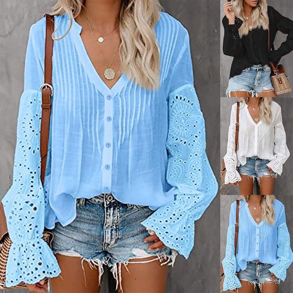 women's blouses & shirts fashion hollow out shirt loose tee casual autumn ladies female women flared long sleeve blusas pullover, White
women's blouses & shirts fashion hollow out shirt loose tee casual autumn ladies female women flared long sleeve blusas pullover, White