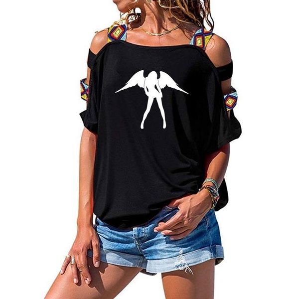 women's t-shirt summer angel print fashion women cotton short sleeve t shirt hollow out shoulder tee, White
women's t-shirt summer angel print fashion women cotton short sleeve t shirt hollow out shoulder tee, White