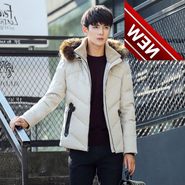 -30 degree winter men's down jacket korean style slim thick warm windbreaker big fur collar youth white duck puffer jackets, Black
-30 degree winter men's down jacket korean style slim thick warm windbreaker big fur collar youth white duck puffer jackets, Black