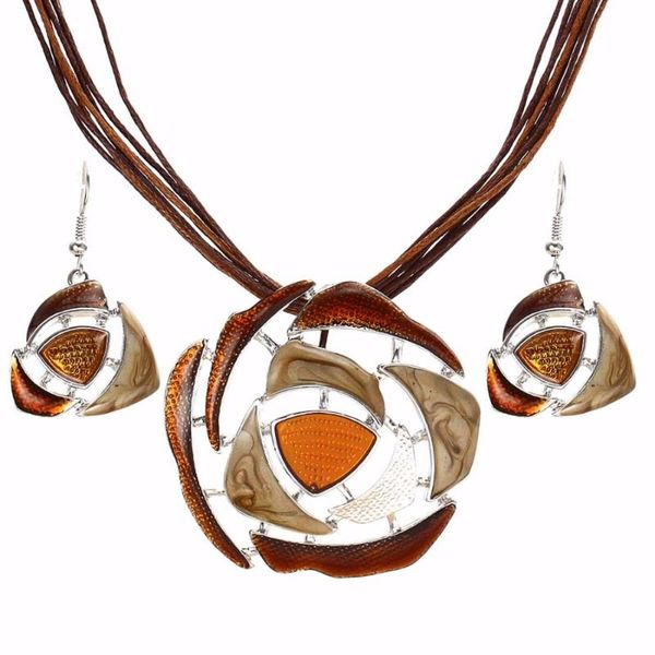 earrings & necklace vintage colorful enamel hollow round gem stone pendant drop sets bridal wedding leather jewelry for women, Silver
earrings & necklace vintage colorful enamel hollow round gem stone pendant drop sets bridal wedding leather jewelry for women, Silver