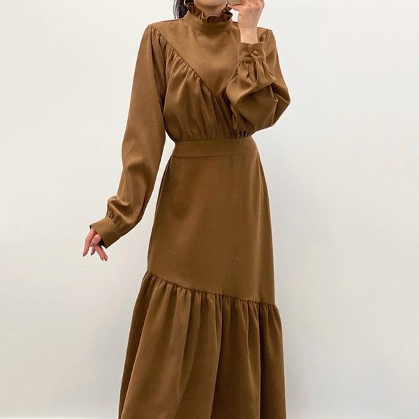 casual dresses autumn vintage women's ruffle collar irregular long dress female sleeve high waist vestidos 2021 fashion robe, Black;gray
casual dresses autumn vintage women's ruffle collar irregular long dress female sleeve high waist vestidos 2021 fashion robe, Black;gray