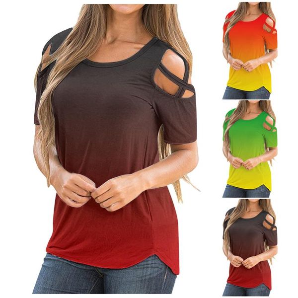women gradient summer short sleeve strappy cold shoulder t-shirts aesthetic mujer camisetas harajuku t shirt ropa women's t-shirt, White
women gradient summer short sleeve strappy cold shoulder t-shirts aesthetic mujer camisetas harajuku t shirt ropa women's t-shirt, White