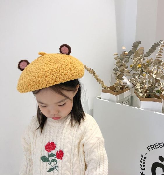 caps & hats autumn winter girls cute cartoon ear knitted bare4-10 years kids warm adjustable casual beret cap, Yellow 
caps & hats autumn winter girls cute cartoon ear knitted bare4-10 years kids warm adjustable casual beret cap, Yellow
