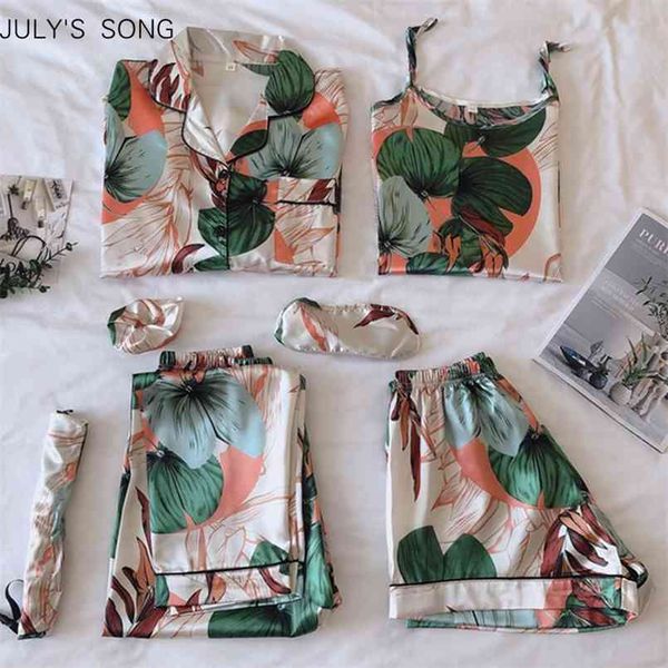 july's song women pajamas set 7 pieces satin stripes faux silk printing for woman spring summer sleepwear homewear 210809, Black;red
july's song women pajamas set 7 pieces satin stripes faux silk printing for woman spring summer sleepwear homewear 210809, Black;red