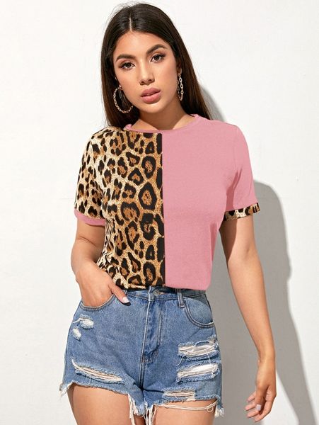 leopard print colorblock tee e1b8#, White
leopard print colorblock tee e1b8#, White