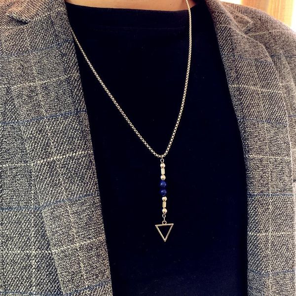pendant necklaces fashion blue tiger eye beads necklace for men stainless steel triangle jewelry gift, Silver
pendant necklaces fashion blue tiger eye beads necklace for men stainless steel triangle jewelry gift, Silver