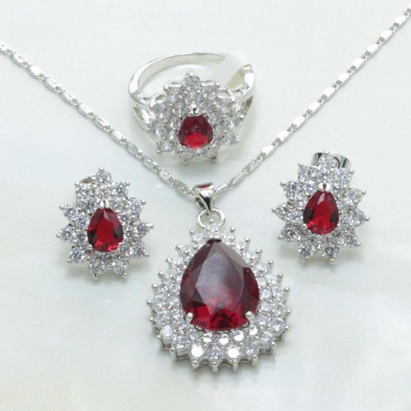 earrings & necklace otogo transing fashion design mark silver color jewelry sets classic red crystal earrings/necklace/ring-s9069