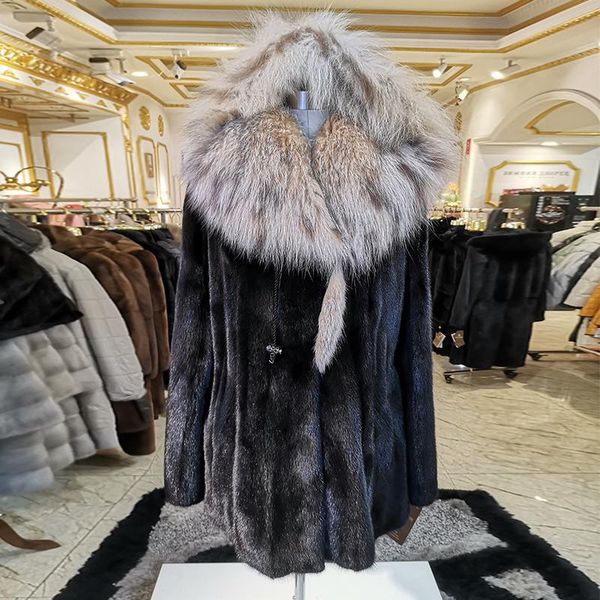 women's fur & faux 2021 fashion lynx hood style coat imported mink long with winter real 9757, Black
women's fur & faux 2021 fashion lynx hood style coat imported mink long with winter real 9757, Black