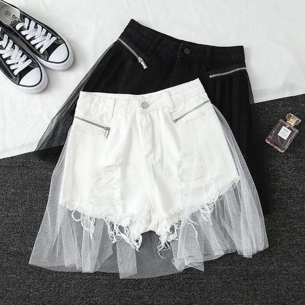 women's summer ripped hole denim shorts fashion detachable mesh high waist jeans female trendy tassels mini cowboy d345, White;black
women's summer ripped hole denim shorts fashion detachable mesh high waist jeans female trendy tassels mini cowboy d345, White;black