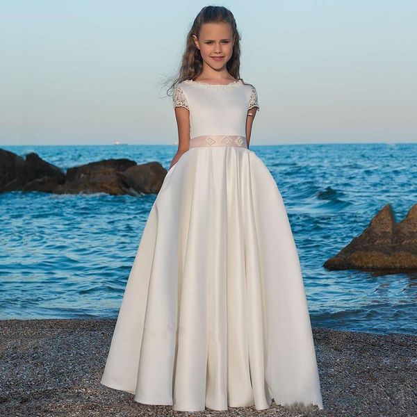 beach flower girl dresses for weddings a-line cap sleeves appliques lace pearls long first communion little, White;blue
beach flower girl dresses for weddings a-line cap sleeves appliques lace pearls long first communion little, White;blue