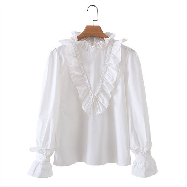 women white solid shirt stand collar flare sleeve long blouse ins spring vintage b0727 210514
women white solid shirt stand collar flare sleeve long blouse ins spring vintage b0727 210514
