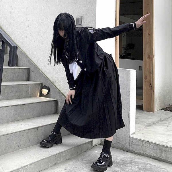 gothic girl's sailor suits next era dark school bad jk uniform preppy style kawaii cool japanese harajuku sets 210526, White
gothic girl's sailor suits next era dark school bad jk uniform preppy style kawaii cool japanese harajuku sets 210526, White