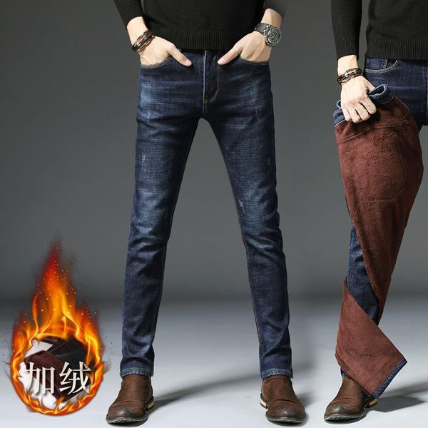 boutique men's stretch plush jeans in winter 2021, Blue