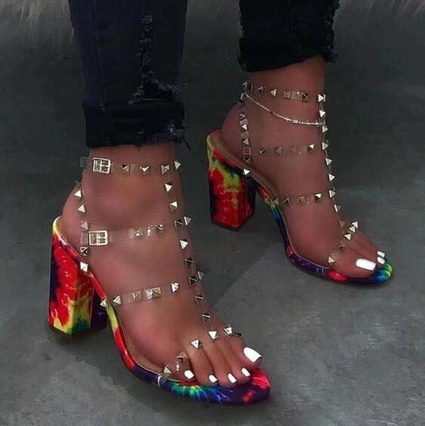 spring/summer women's rivet pvc sandals high heel outdoor wild banquet slippers casual flip flop buckle ms, Black
spring/summer women's rivet pvc sandals high heel outdoor wild banquet slippers casual flip flop buckle ms, Black
