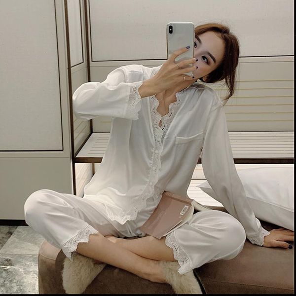spring pajamas long sleeve women sleepwear trousers satin silk nightwear suit pijamas 2 piece set home pyjama, Black;red
spring pajamas long sleeve women sleepwear trousers satin silk nightwear suit pijamas 2 piece set home pyjama, Black;red