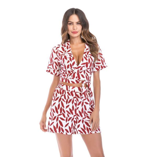 cross-border foreign trade summer style women's short-sleeved shirt shorts printed v-neck tie belt ladies suit tracksuits, Gray
cross-border foreign trade summer style women's short-sleeved shirt shorts printed v-neck tie belt ladies suit tracksuits, Gray