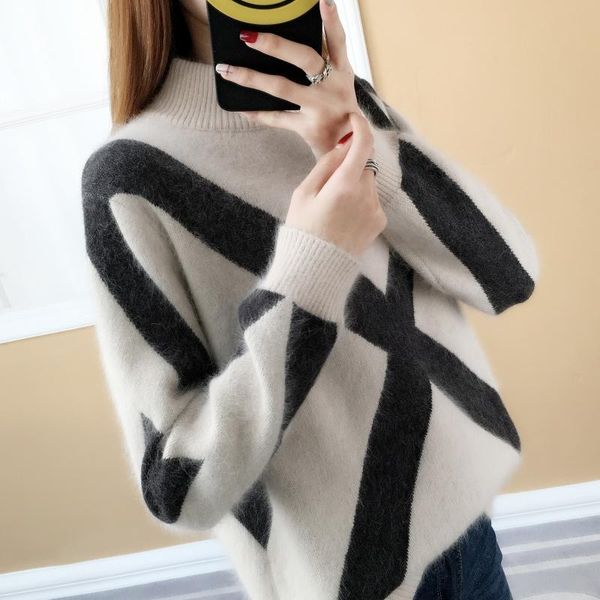 women's sweaters autumn and winter korean version of antique stripe jacquard knitted blouse, loose sleeves, bottoming thickening, White;black
women's sweaters autumn and winter korean version of antique stripe jacquard knitted blouse, loose sleeves, bottoming thickening, White;black