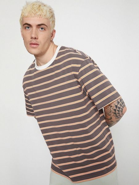 men drop shoulder striped tee o88t#, White;black