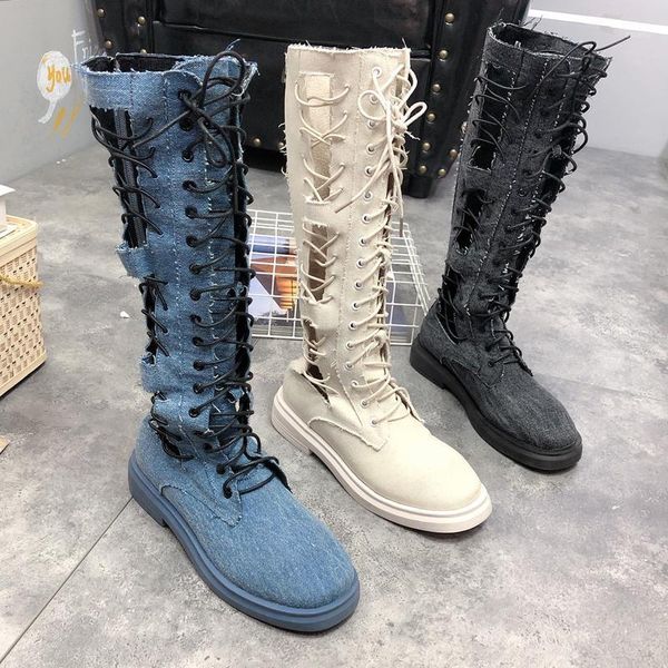 british college style flat bottom fashion casual ladies high tube knight boots summer breathable denim hollow mesh1, Black
british college style flat bottom fashion casual ladies high tube knight boots summer breathable denim hollow mesh1, Black
