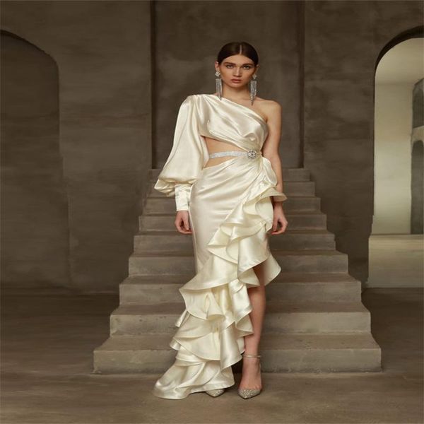party dresses graceful evening dress one shoulder beads sash prom gowns tiered ruffles side split custom made, White;black
party dresses graceful evening dress one shoulder beads sash prom gowns tiered ruffles side split custom made, White;black