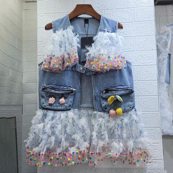 women's vests seebeautiful sequins bow dot print stitching loose denim vest v-neck sleeveless one button fashion 2021 summer women e849, Black;white 
women's vests seebeautiful sequins bow dot print stitching loose denim vest v-neck sleeveless one button fashion 2021 summer women e849, Black;white