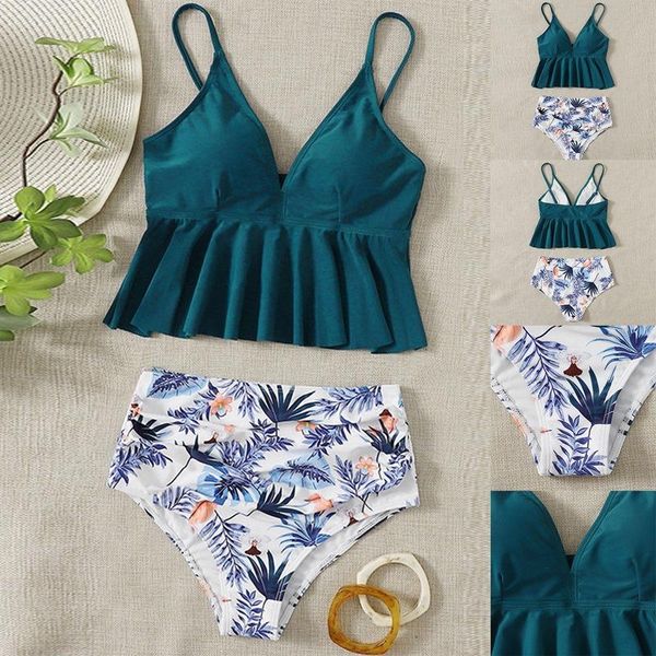 women's swimwear leaf print bikini 2-piece high waist split swimsuit dark green, White;black
women's swimwear leaf print bikini 2-piece high waist split swimsuit dark green, White;black