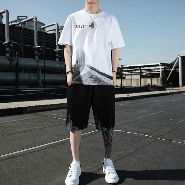 fashion men's tracksuits short sleeve t-shirt leisure sports suit 2021 summer tide brand medium 95 cotton half loose, Gray
fashion men's tracksuits short sleeve t-shirt leisure sports suit 2021 summer tide brand medium 95 cotton half loose, Gray