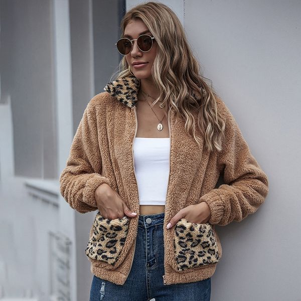 europe and america autumn 2021 ladies sweater lamb cashmere jacket female leopard stitching zipper casual fashion top, White;black
europe and america autumn 2021 ladies sweater lamb cashmere jacket female leopard stitching zipper casual fashion top, White;black