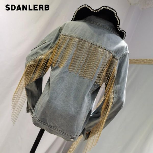 women's jackets european style denim jacket woman 2021 heavy industry sewing chain tassel washed jean coats female, Black;brown
women's jackets european style denim jacket woman 2021 heavy industry sewing chain tassel washed jean coats female, Black;brown