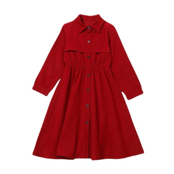girl's dresses teenager girls autumn dress 2021 elegant corduroy children's midi cotton kids clothes baby buttons clothing,#6401, Red;yellow