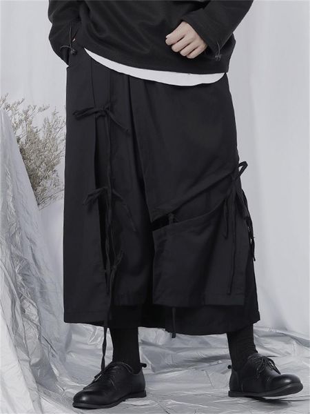 men's pants lace-up wide-leg skirt casual classic dark yamamoto style patchwork large size nine-point, Black
men's pants lace-up wide-leg skirt casual classic dark yamamoto style patchwork large size nine-point, Black