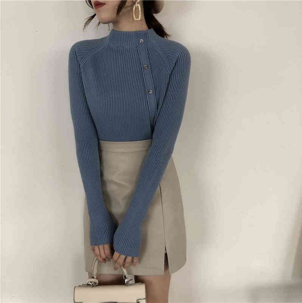women's sweaters korobov korean solid irregular single breasted women knitwear vintage blue stretch long sleeve slim sueter mujer 78978, White;black 
women's sweaters korobov korean solid irregular single breasted women knitwear vintage blue stretch long sleeve slim sueter mujer 78978, White;black