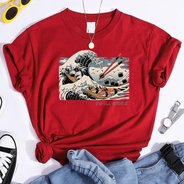 women's t-shirt the great sushi funny printing woman tee shirts korean style solid color for vogue casual women tshirt, White
women's t-shirt the great sushi funny printing woman tee shirts korean style solid color for vogue casual women tshirt, White