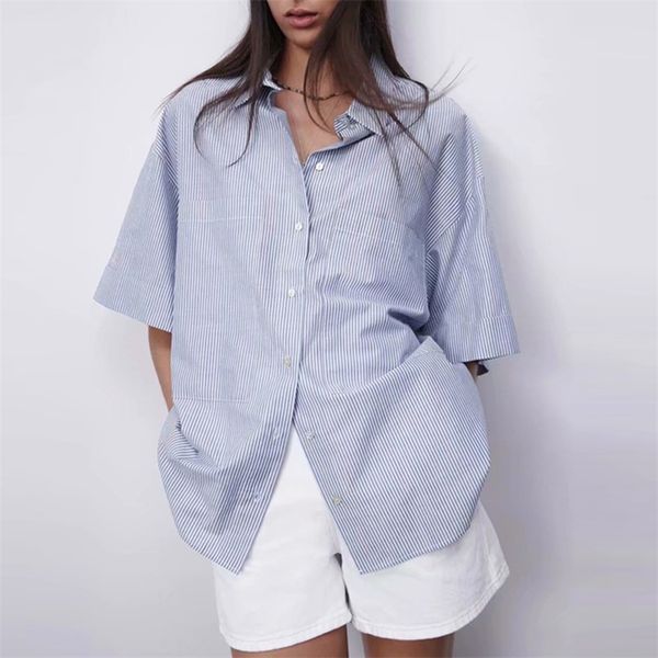 women summer loose striped shirts blouses short sleeve pockets poplin female casual fashion street smock blusas 210513, White
women summer loose striped shirts blouses short sleeve pockets poplin female casual fashion street smock blusas 210513, White