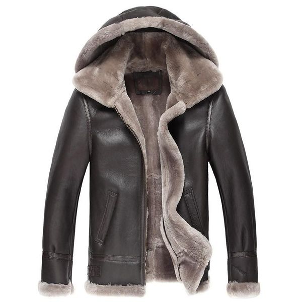 men's leather & faux luxury men shearling hooded short coat genuine fur pilot jacket winter warm zipper loose business outerwear plus s, Black
men's leather & faux luxury men shearling hooded short coat genuine fur pilot jacket winter warm zipper loose business outerwear plus s, Black